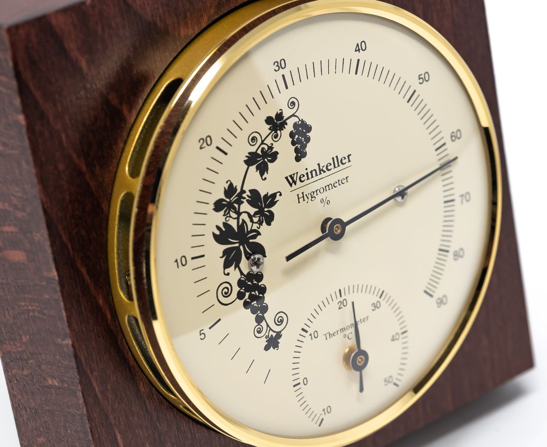 Wine Cellar Hygrometer & Thermometer – Mahogany Finish (1225HT-22)