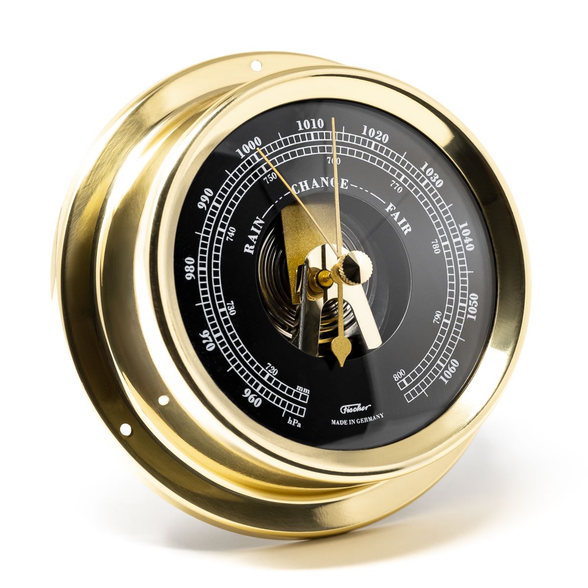 Polished Brass & Black Dial 125mm Barometer