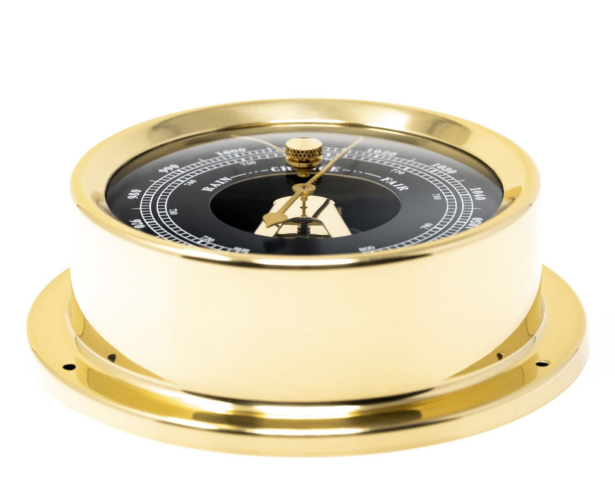 Polished Brass & Black Dial 125mm Barometer