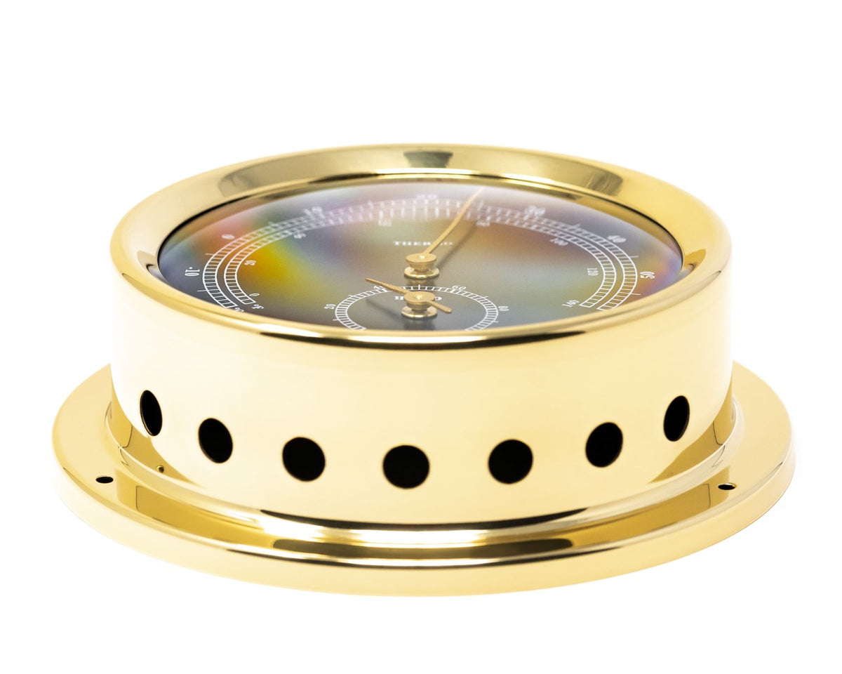 Polished Brass & Black Thermometer & Hygro Instrument