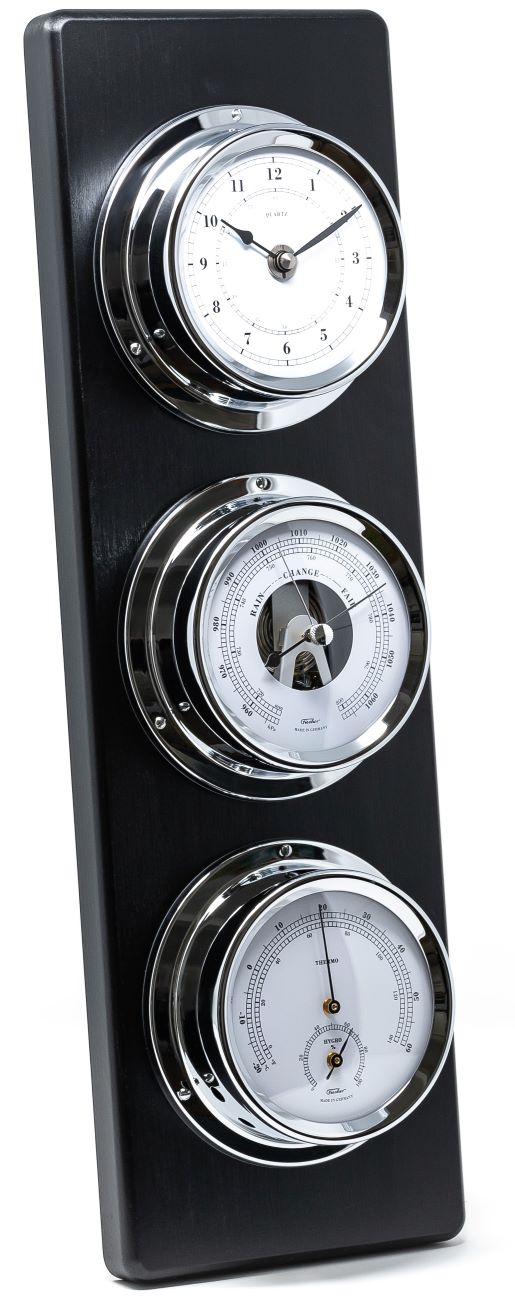 Modern Ebony & Chrome Weatherstation – 4-in-1 Hygrometer, Barometer, Thermometer & Quartz Clock