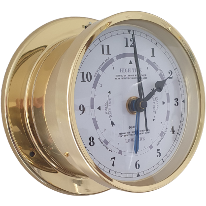 Premium Polished Brass Tide Clock with Barometer – Modern Coastal Accessory