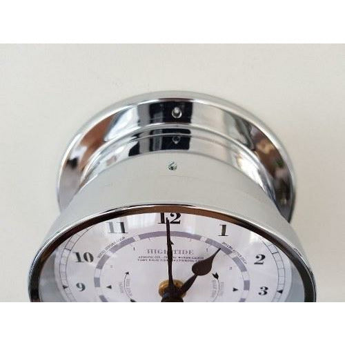Premium Polished Chrome Tide Clock with Barometer – Modern Coastal Accessory