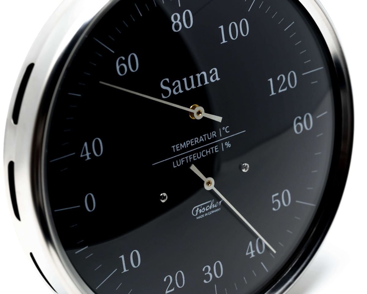Black sauna thermometer and hygrometer for temperature and humidity measurement