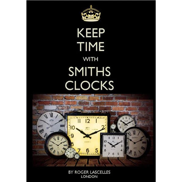 Assorted vintage wall and desk clocks against brick wall, timekeeping decor