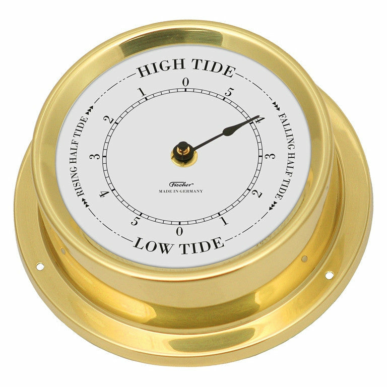 Brass tide clock measuring high and low tides, nautical barometer-style instrument