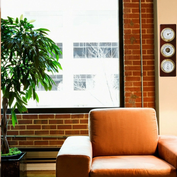 Modern Mahogany & Brass Weatherstation – 4-in-1 Hygrometer, Barometer, Thermometer & Tide Clock