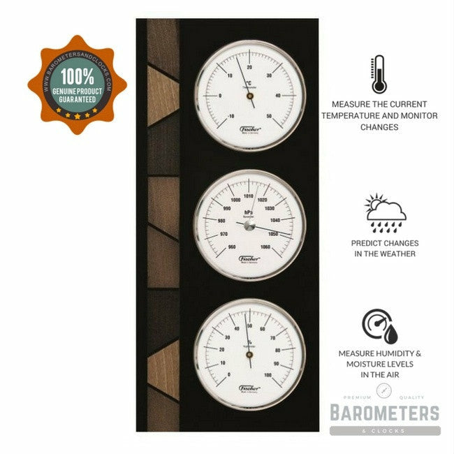 Stylish Ebony Weather Station 3 in 1 - Hygrometer + Barometer + Thermometer