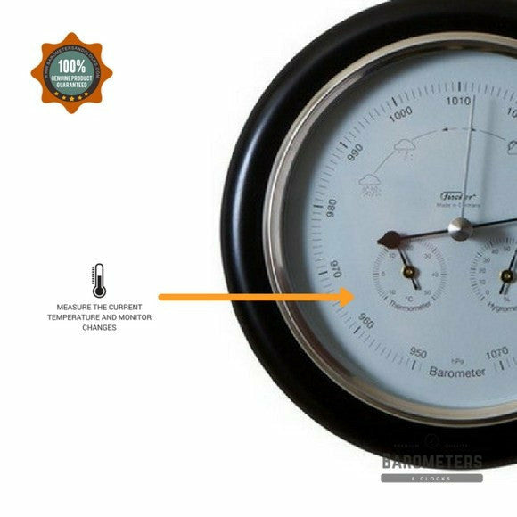Ebony & Chrome Weather-Station 3 in 1 - Hygrometer + Barometer + Thermometer