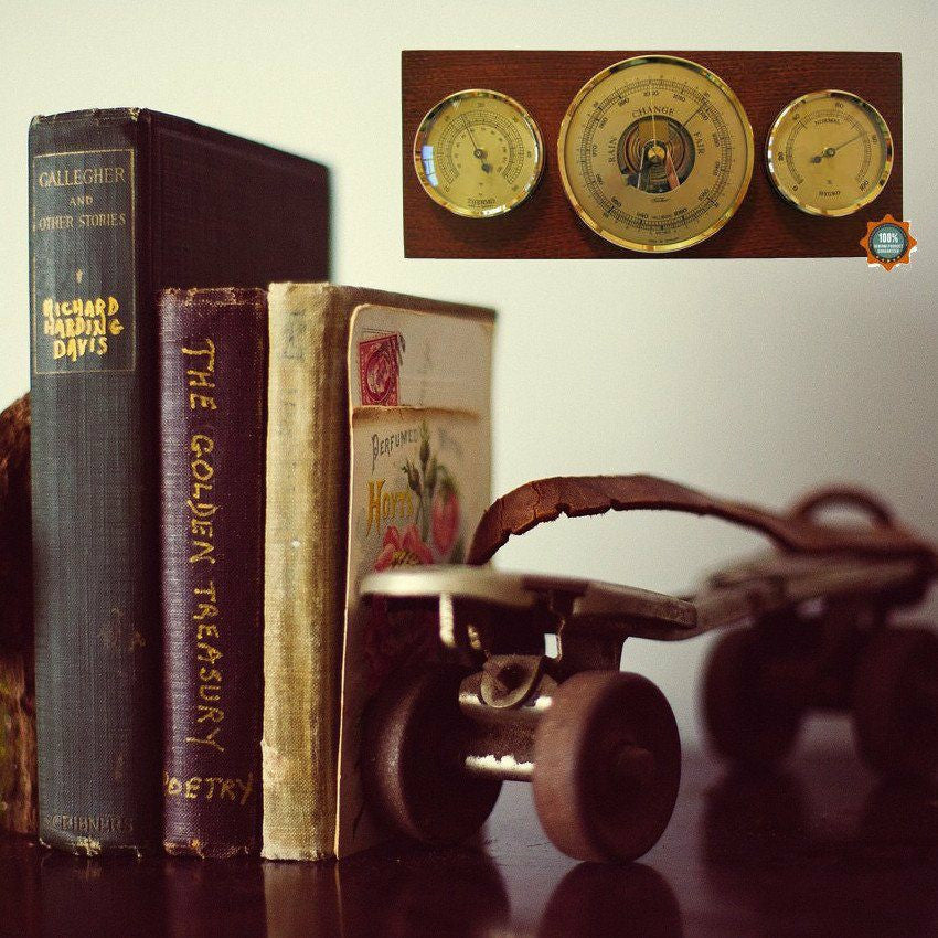 Modern Mahogany & Brass Weatherstation 3 in 1 - Hygrometer + Barometer + Thermometer