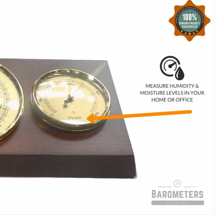 Modern Mahogany & Brass Weatherstation 3 in 1 - Hygrometer + Barometer + Thermometer