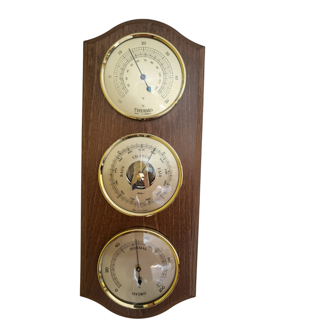 Rustic Oak & Brass Weatherstation - 3 in 1 - Hygrometer + Barometer + Thermometer
