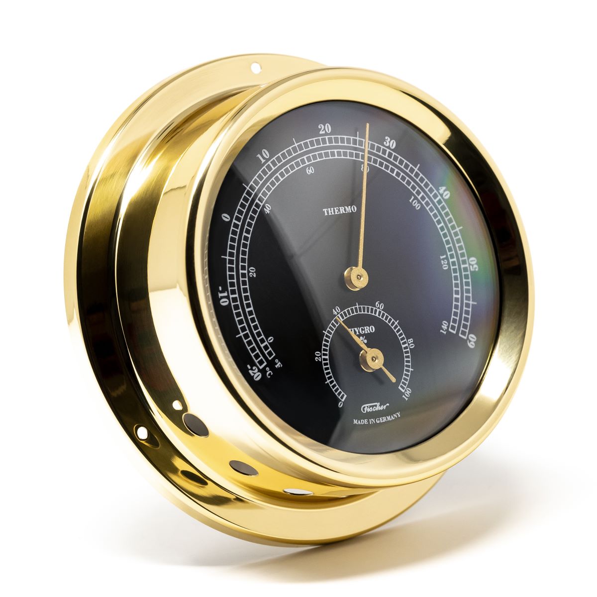 Polished Brass &amp; Black Dial 125mm Barometer - Tide - Temp -Combo