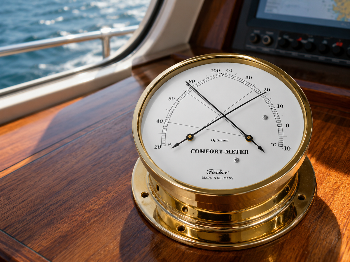 Fischer Polished Marine  Brass Thermometer & Hygrometer