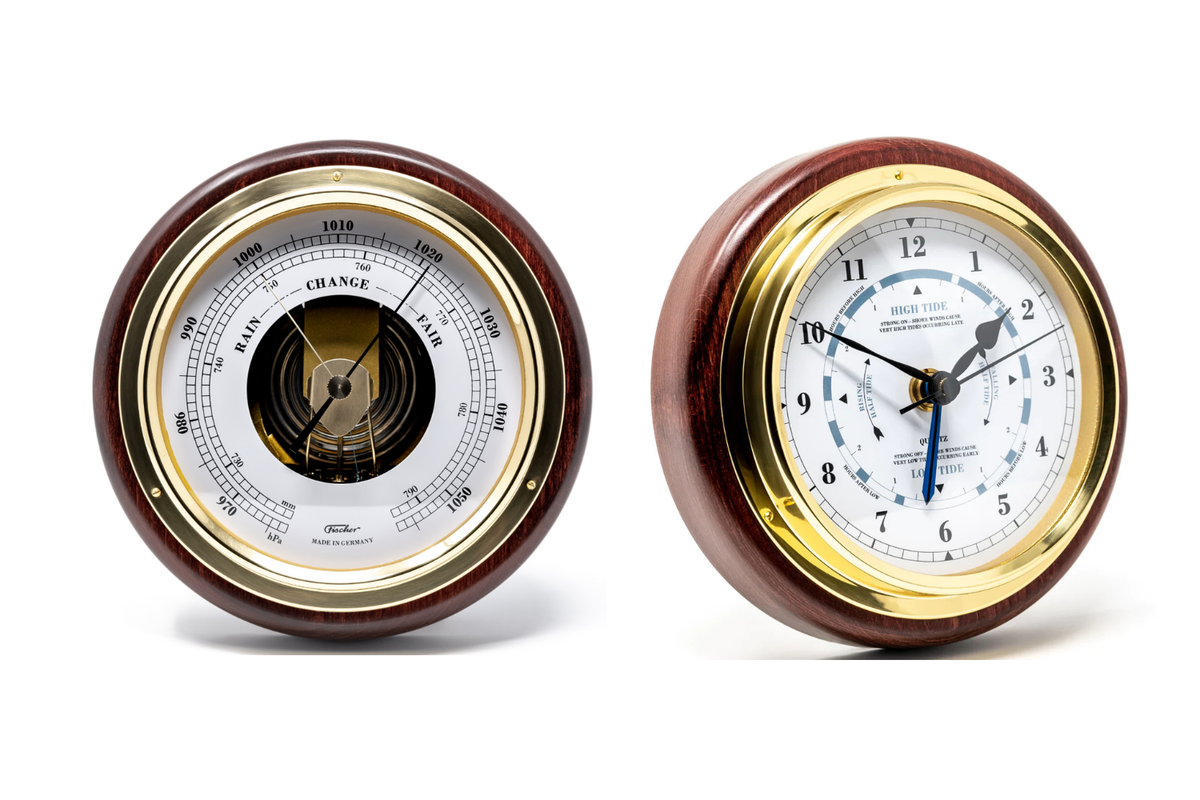 Popular  Mahogany 170mm Barometer & Tide Clock Combo