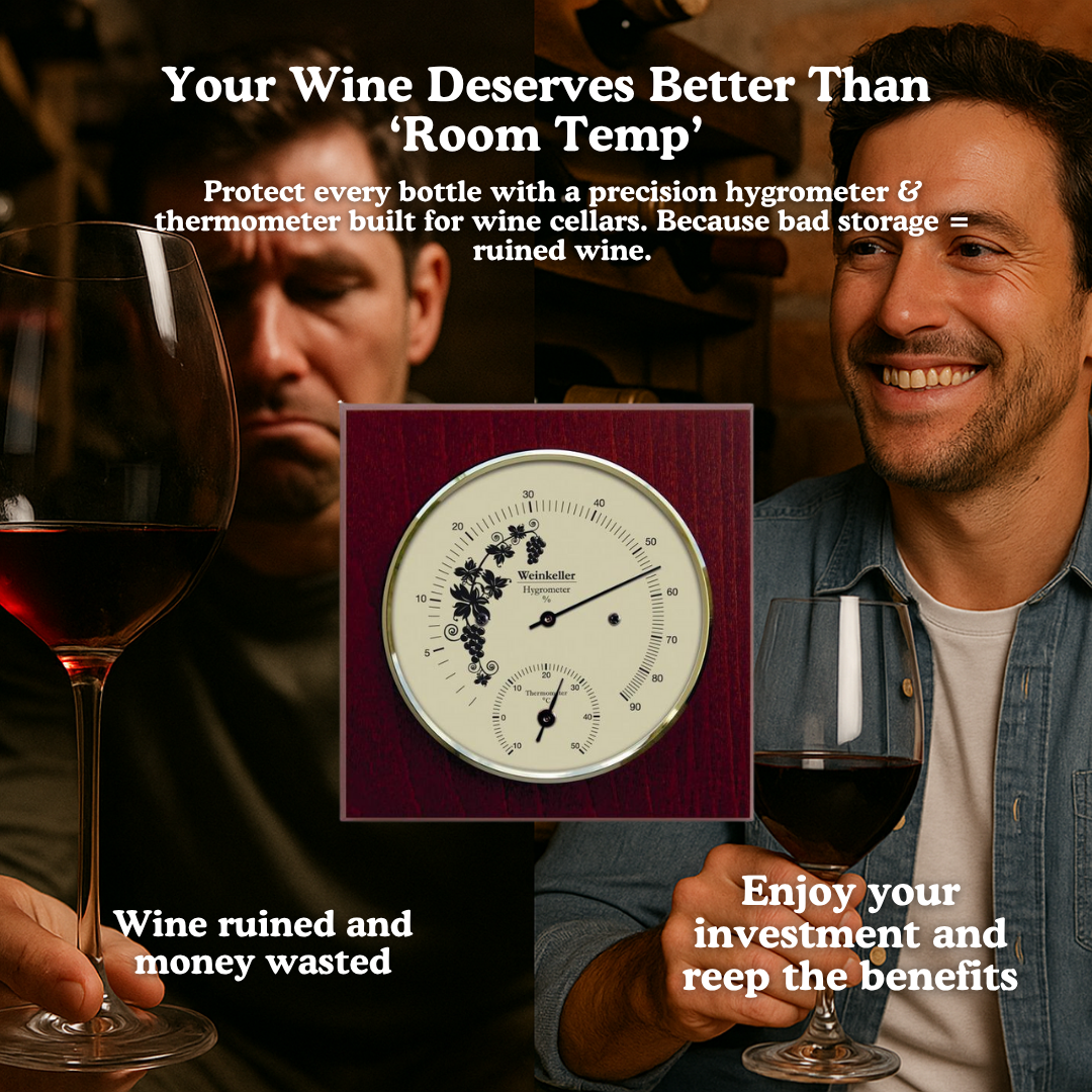 Wine Cellar Hygrometer &amp; Thermometer – Mahogany Finish (1225HT-22)