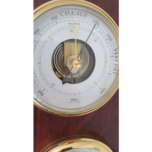 Impressive Porthole Brass Barometer &amp; Clock on Mahogany Base