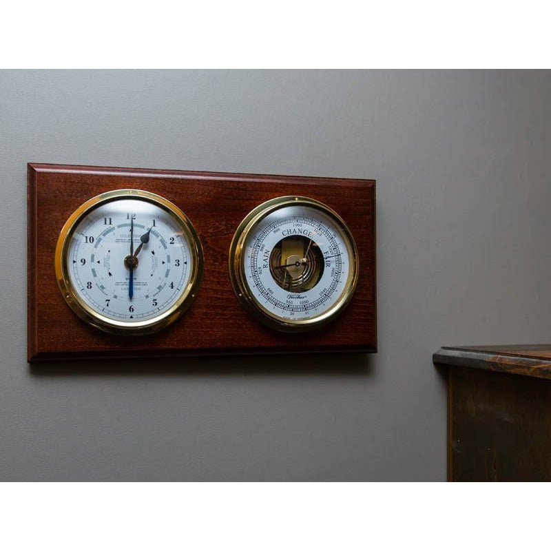 Barometer &amp; Tide Clock Combo in Mahogany &amp; Brass – Perfect for Marine Enthusiasts