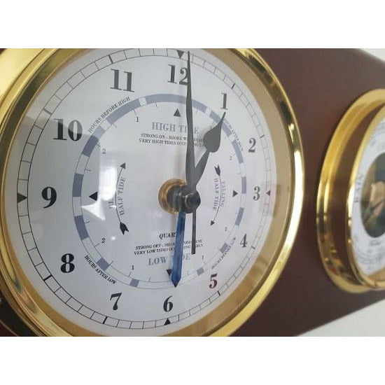 Barometer &amp; Tide Clock Combo in Mahogany &amp; Brass – Perfect for Marine Enthusiasts