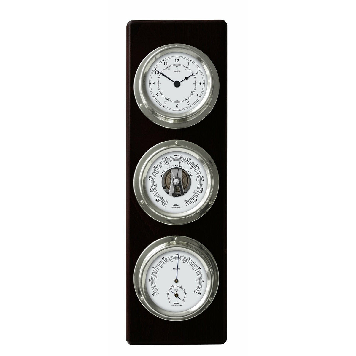 Modern Ebony &amp; Chrome Weatherstation – 4-in-1 Hygrometer, Barometer, Thermometer &amp; Quartz Clock