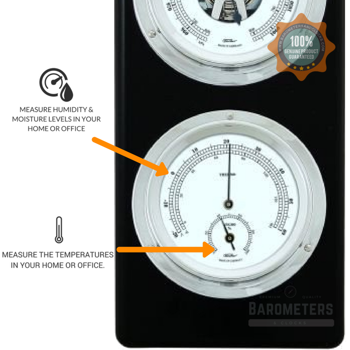 Modern Ebony &amp; Chrome Weatherstation – 4-in-1 Hygrometer, Barometer, Thermometer &amp; Tide Clock