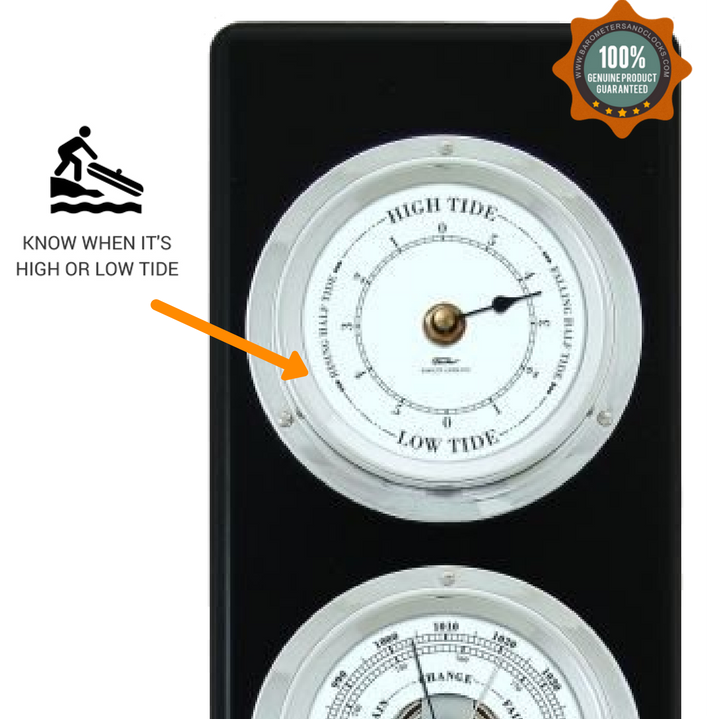 Modern Ebony &amp; Chrome Weatherstation – 4-in-1 Hygrometer, Barometer, Thermometer &amp; Tide Clock