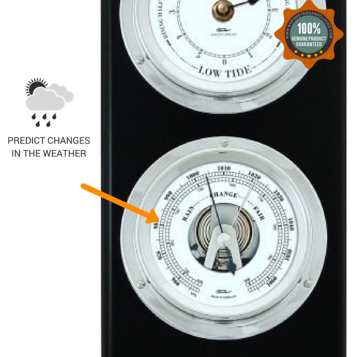 Modern Ebony &amp; Chrome Weatherstation – 4-in-1 Hygrometer, Barometer, Thermometer &amp; Tide Clock