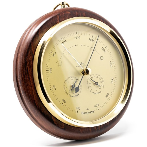Mahogany &amp; Brass Weather-Station  3 in 1 - Hygrometer + Barometer + Thermometer