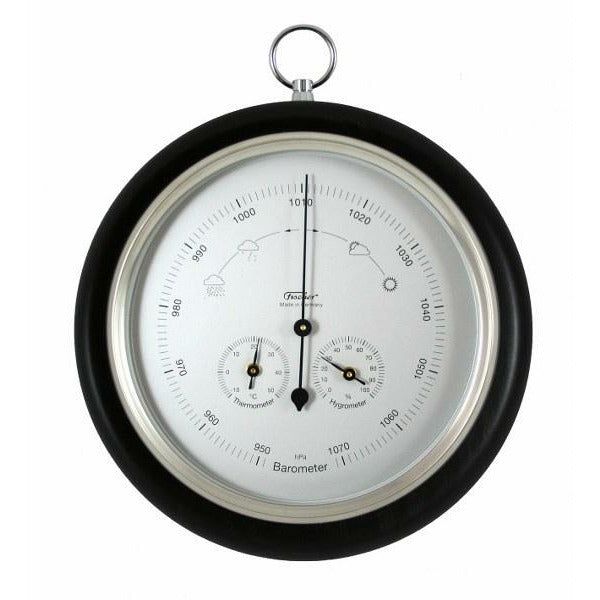 Ebony &amp; Chrome Weather-Station  3 in 1 - Hygrometer + Barometer + Thermometer