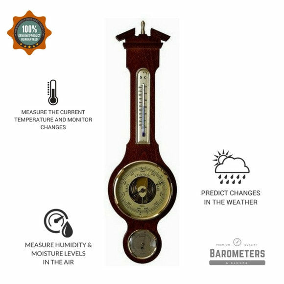 Traditional  Banjo Walnut  540 mm Weatherstation -3 in 1 - Hygrometer + Barometer + Thermometer