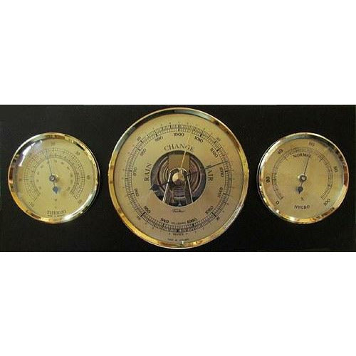 Modern Ebony &amp; Brass Weatherstation 3 in 1 - Hygrometer + Barometer + Thermometer