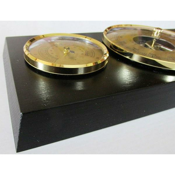 Modern Ebony &amp; Brass Weatherstation 3 in 1 - Hygrometer + Barometer + Thermometer