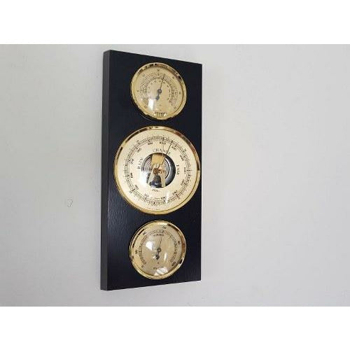 Modern Ebony &amp; Brass Weatherstation 3 in 1 - Hygrometer + Barometer + Thermometer