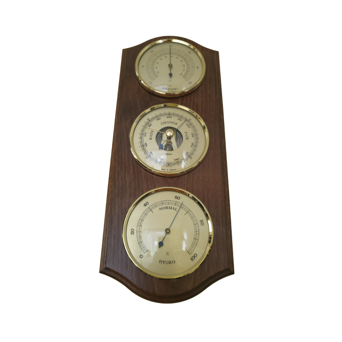Walnut &amp; Brass Weatherstation-3 in 1 - Hygrometer + Barometer + Thermometer