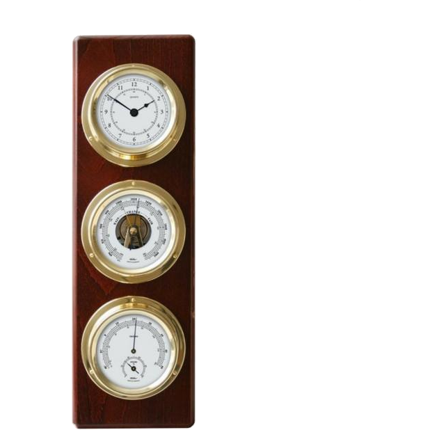 Modern Mahogany &amp; Brass Weatherstation – 4-in-1 Hygrometer, Barometer, Thermometer &amp; Quartz Clock
