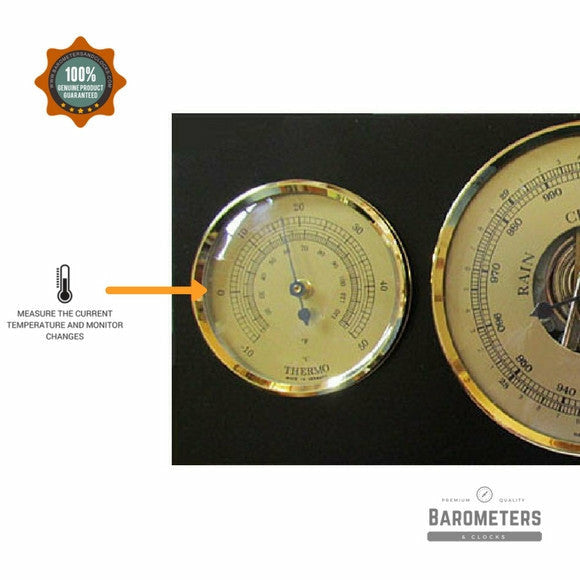 Modern Ebony &amp; Brass Weatherstation 3 in 1 - Hygrometer + Barometer + Thermometer