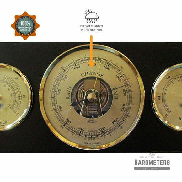 Modern Ebony &amp; Brass Weatherstation 3 in 1 - Hygrometer + Barometer + Thermometer