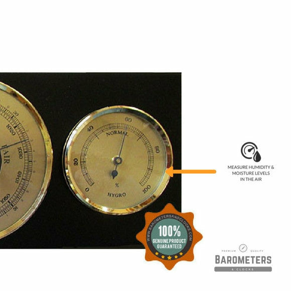 Modern Ebony &amp; Brass Weatherstation 3 in 1 - Hygrometer + Barometer + Thermometer