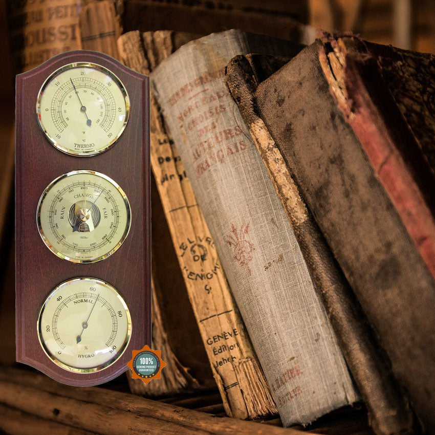 Mahogany &amp; Brass Weatherstation-3 in 1 - Hygrometer + Barometer + Thermometer