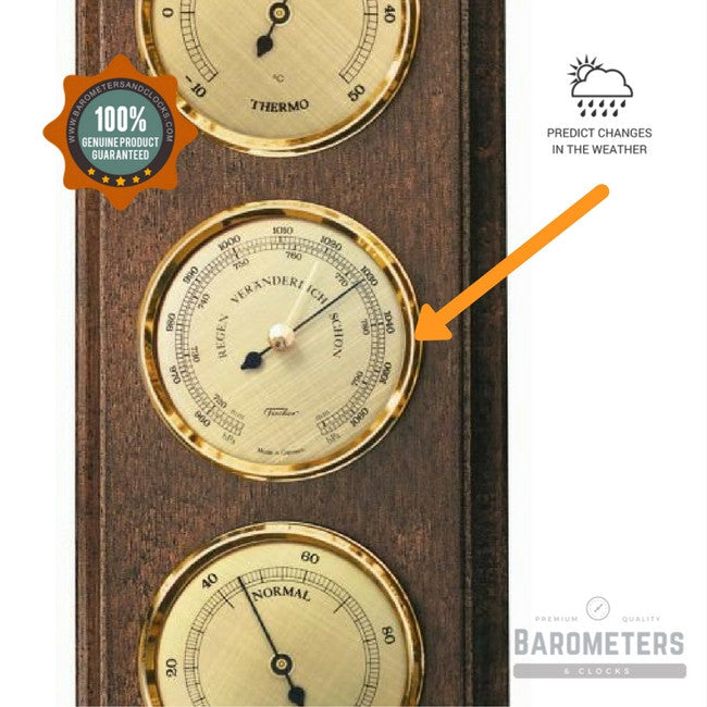 Walnut &amp; Brass Weatherstation-3 in 1 - Hygrometer + Barometer + Thermometer