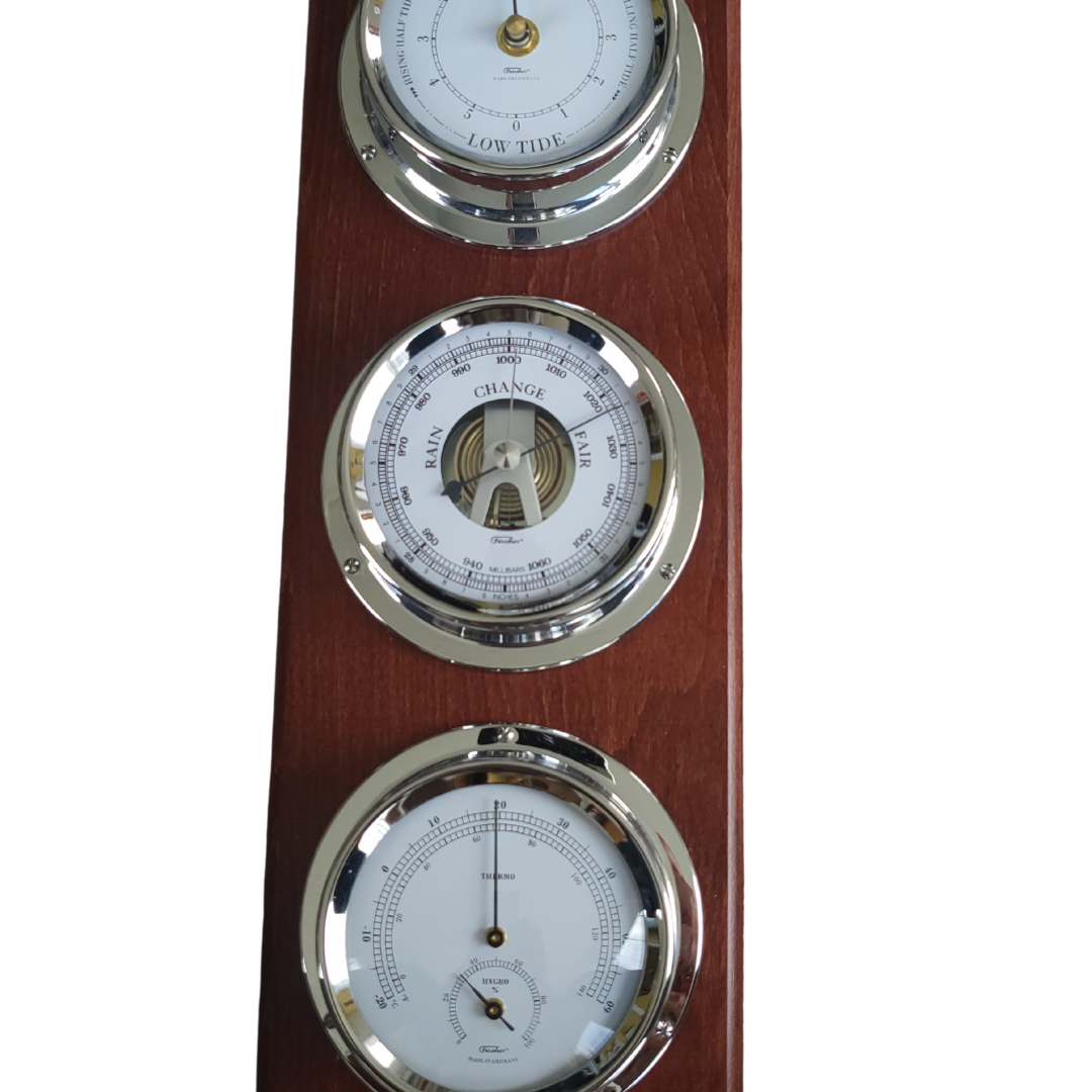 Modern Mahoany &amp; Chrome Weatherstation – 4-in-1 Barometer, Hygrometer, Thermometer &amp; Tide Clock