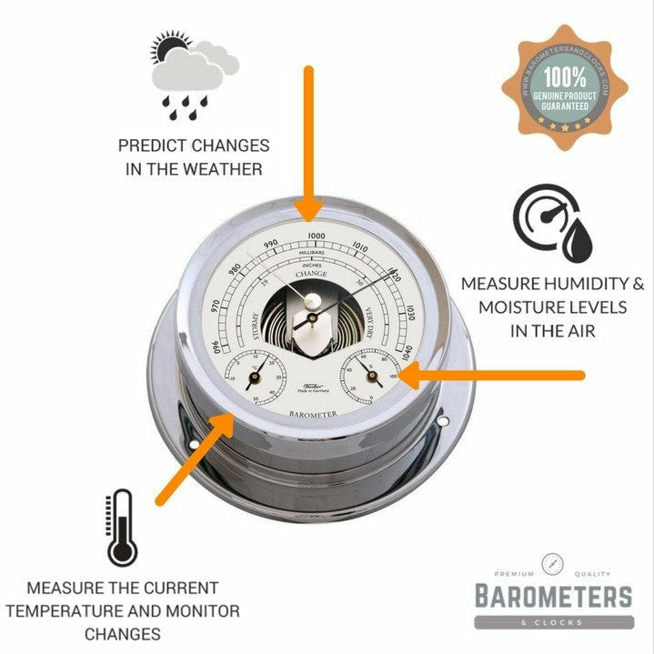 Premium Chrome Weatherstation – Barometer, Thermometer &amp; Hygrometer