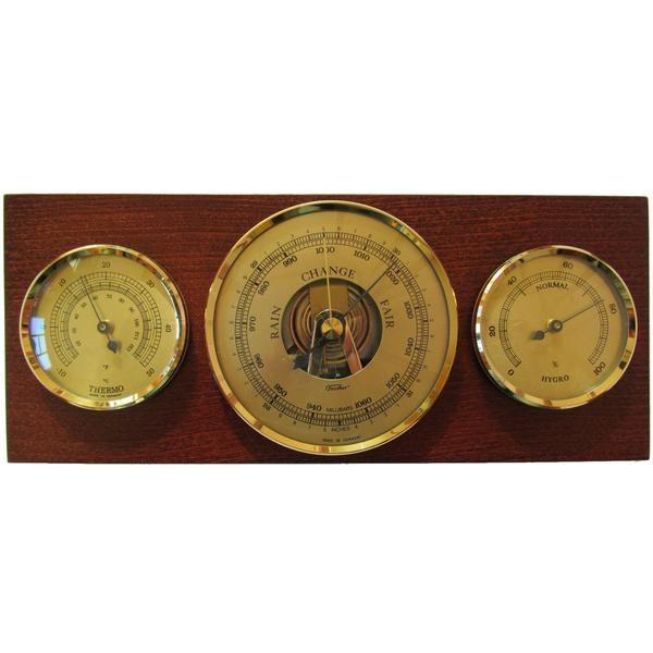 Modern Mahogany &amp; Brass Weatherstation 3 in 1 - Hygrometer + Barometer + Thermometer